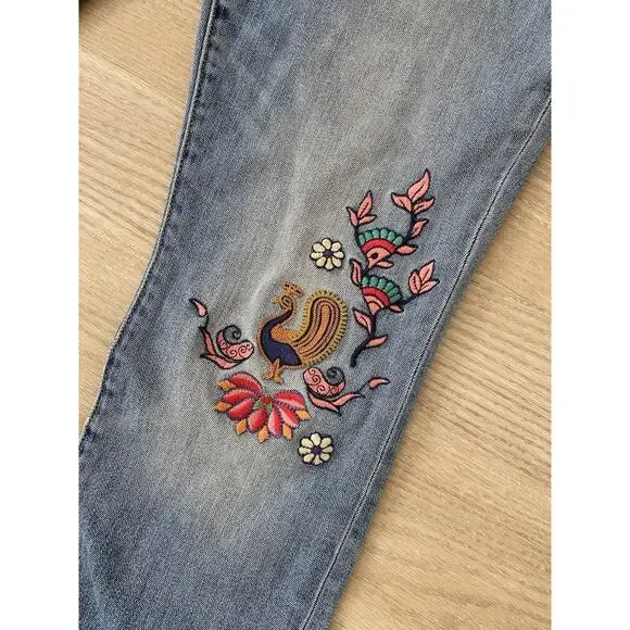 JOHNNY WAS Dallah Embroidered Skinny Jeans 29 Floral Boho Art To Wear Hippie - Picture 8 of 15